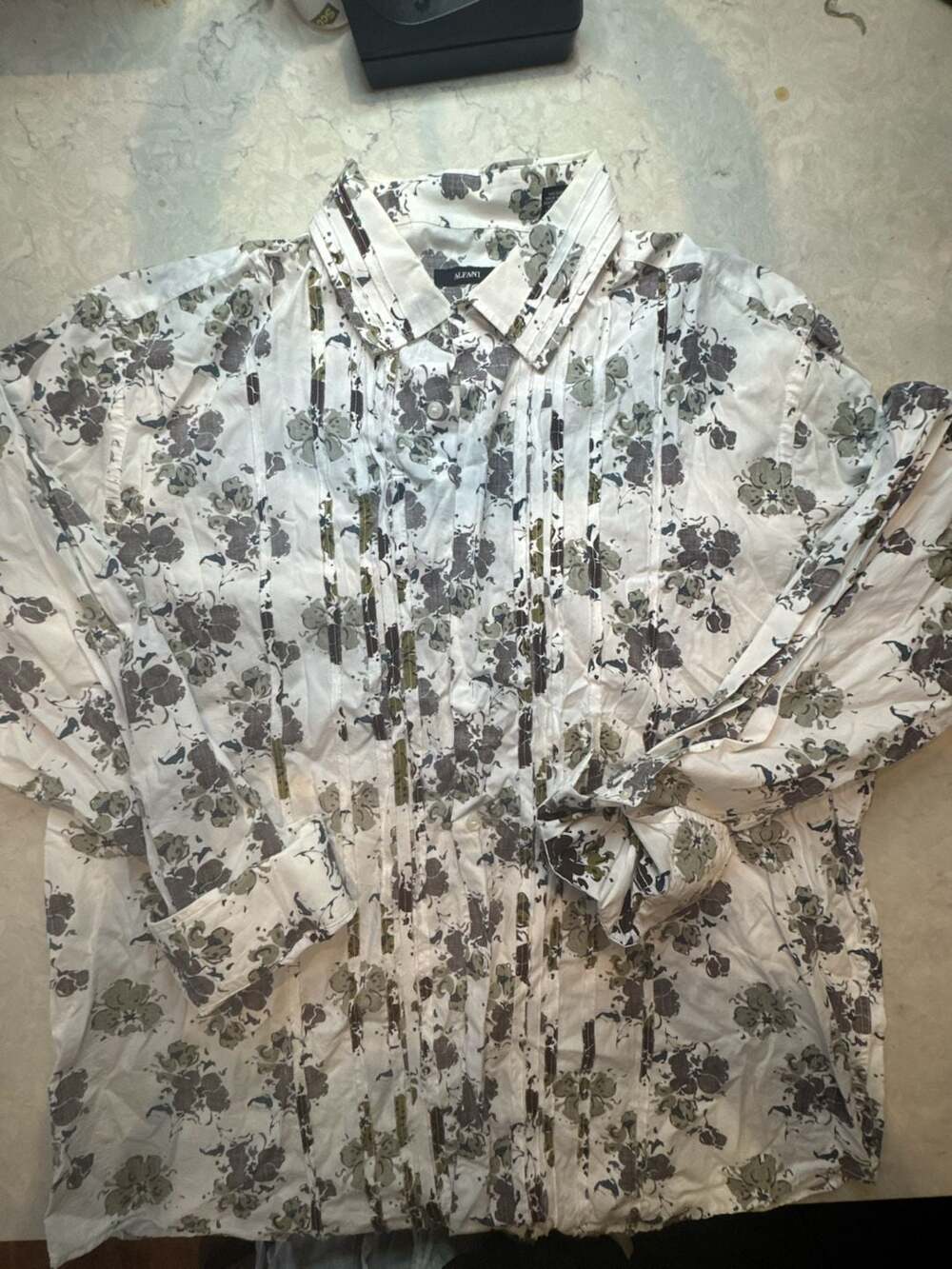 Alfani Floral Print Long Sleeve Button Up Shirt XXL White Cotton